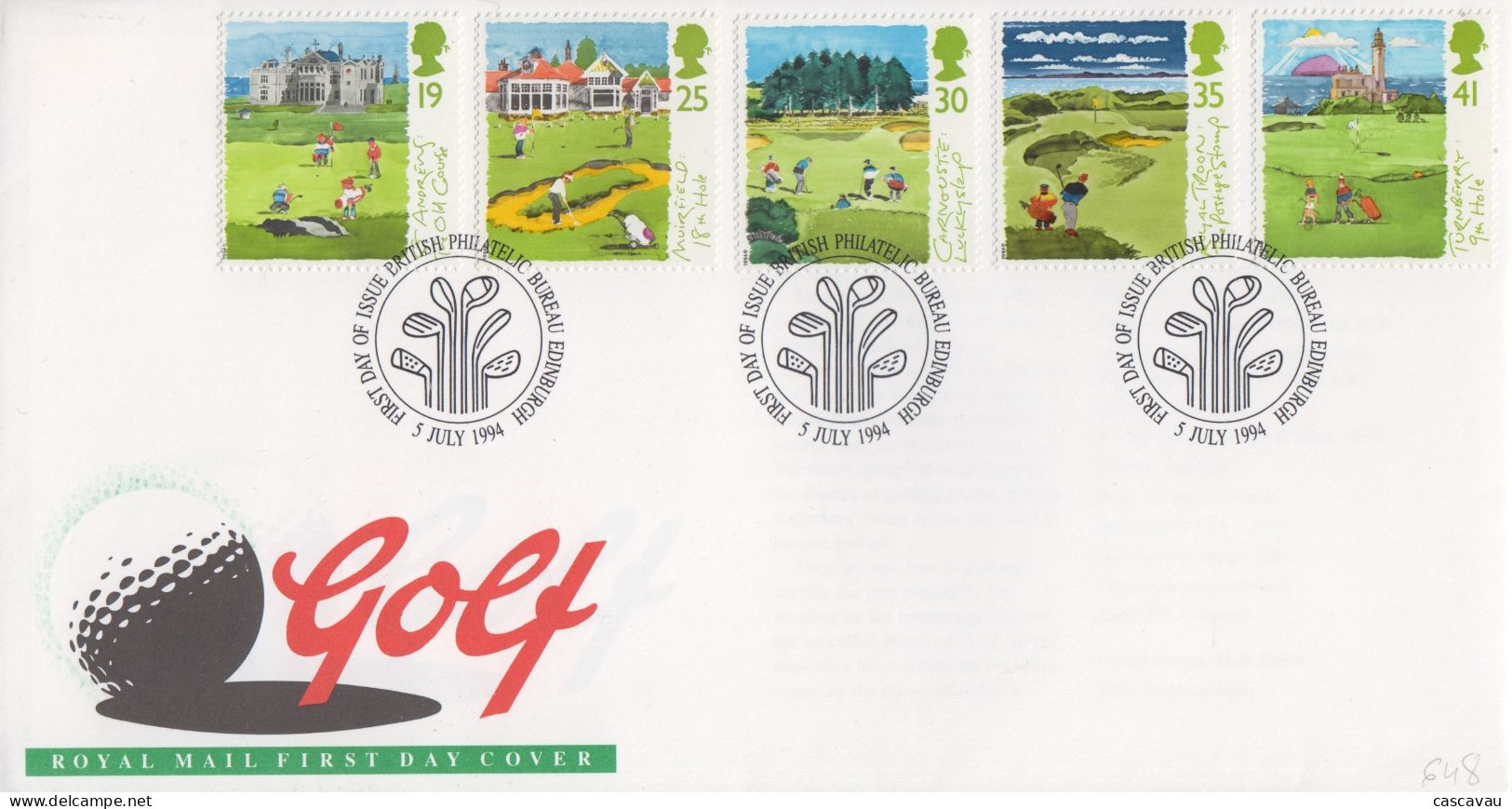 Enveloppe  FDC  1er  Jour     ROYAUME  UNI     Parcours  De  GOLF  En   ECOSSE   1994 - Golf