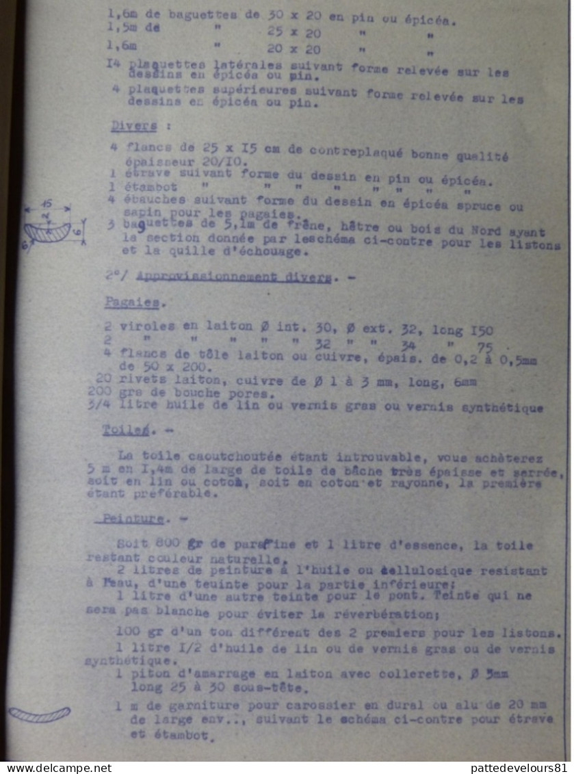 Notice De Construction D'un KAYAK Biplace Rigide De Tourisme (Type Kayak Henri COPIER) Descritif + Croquis (8 Scans) - Other Plans