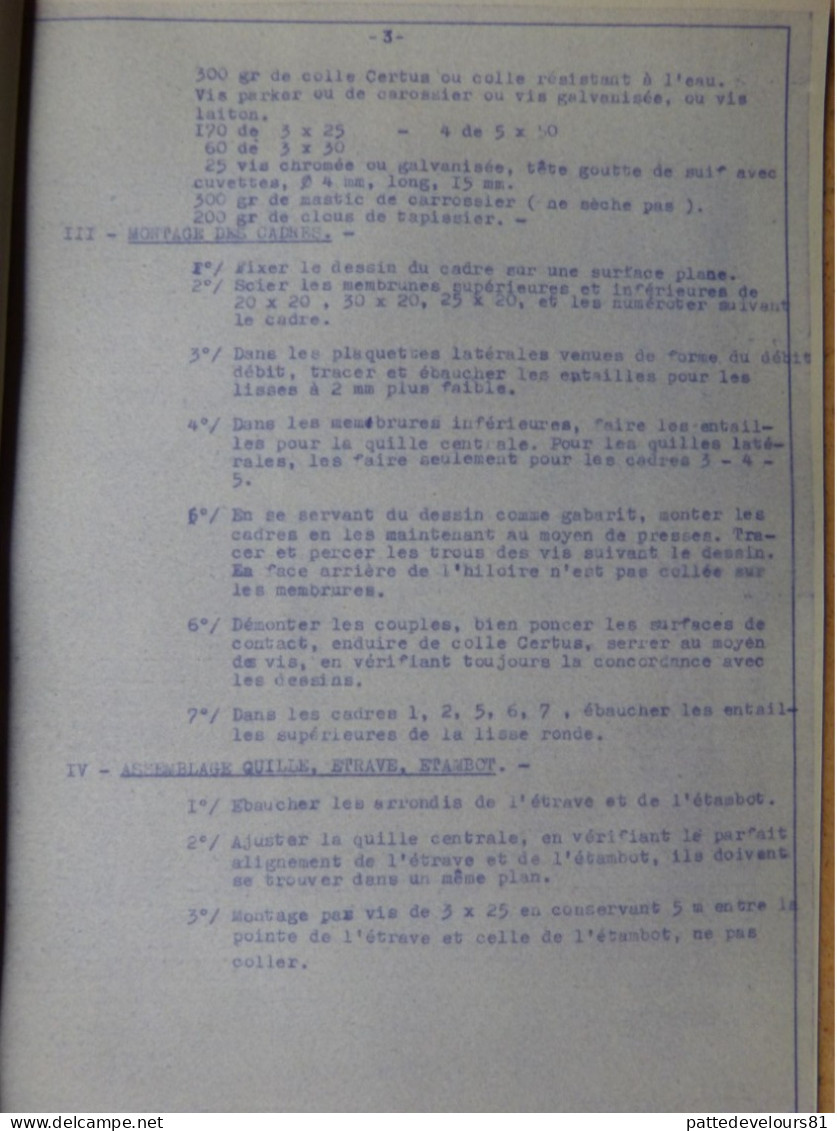 Notice De Construction D'un KAYAK Biplace Rigide De Tourisme (Type Kayak Henri COPIER) Descritif + Croquis (8 Scans) - Andere Plannen