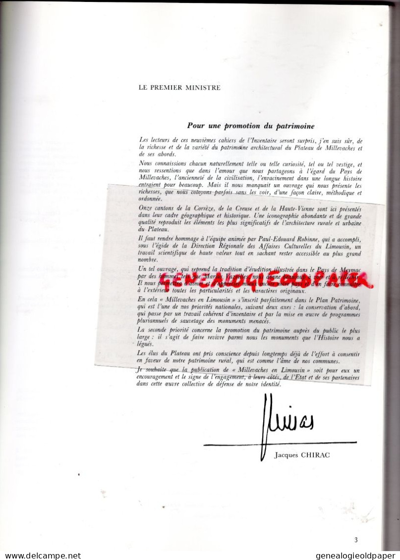 19-MILLEVACHES EN LIMOUSIN- CAHIER INVENTAIRE- PATRIMOINE LIMOUSIN- JACQUES CHIRAC-J.C. GROUSSARD-ROBINNE-VALADAS-LINTZ - Limousin