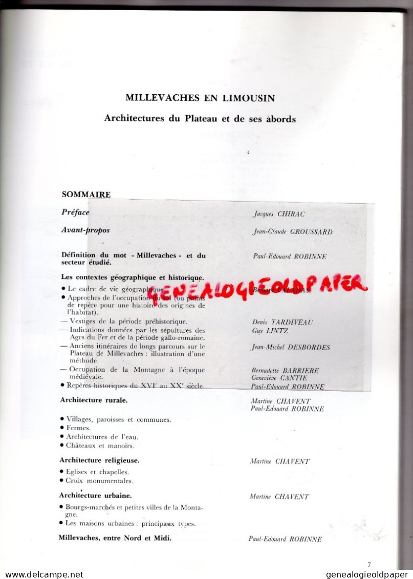 19-MILLEVACHES EN LIMOUSIN- CAHIER INVENTAIRE- PATRIMOINE LIMOUSIN- JACQUES CHIRAC-J.C. GROUSSARD-ROBINNE-VALADAS-LINTZ - Limousin