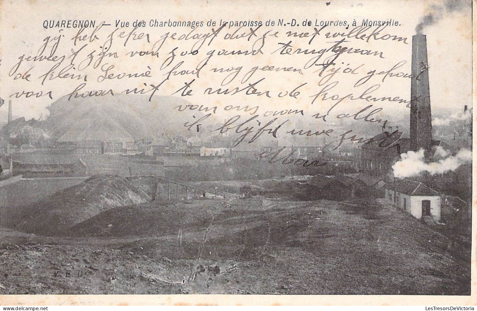 Belgique - Quaregnon - Vue Des Charbonnages De La Paroisse De N D De Lourdes à Monsville - Carte Postale Ancienne - Mons