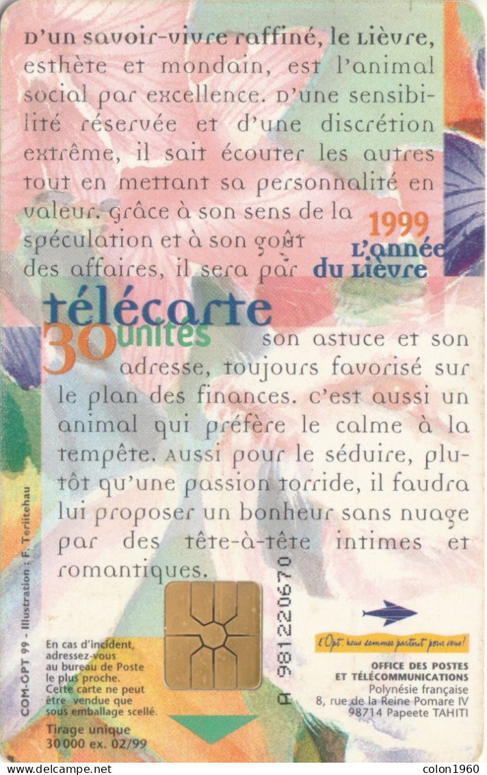 POLINESIA FRANCESA. FP082. 1999 - L'année Du Lièvre. 1999-02. 30000 Ex. (028) - Polynésie Française