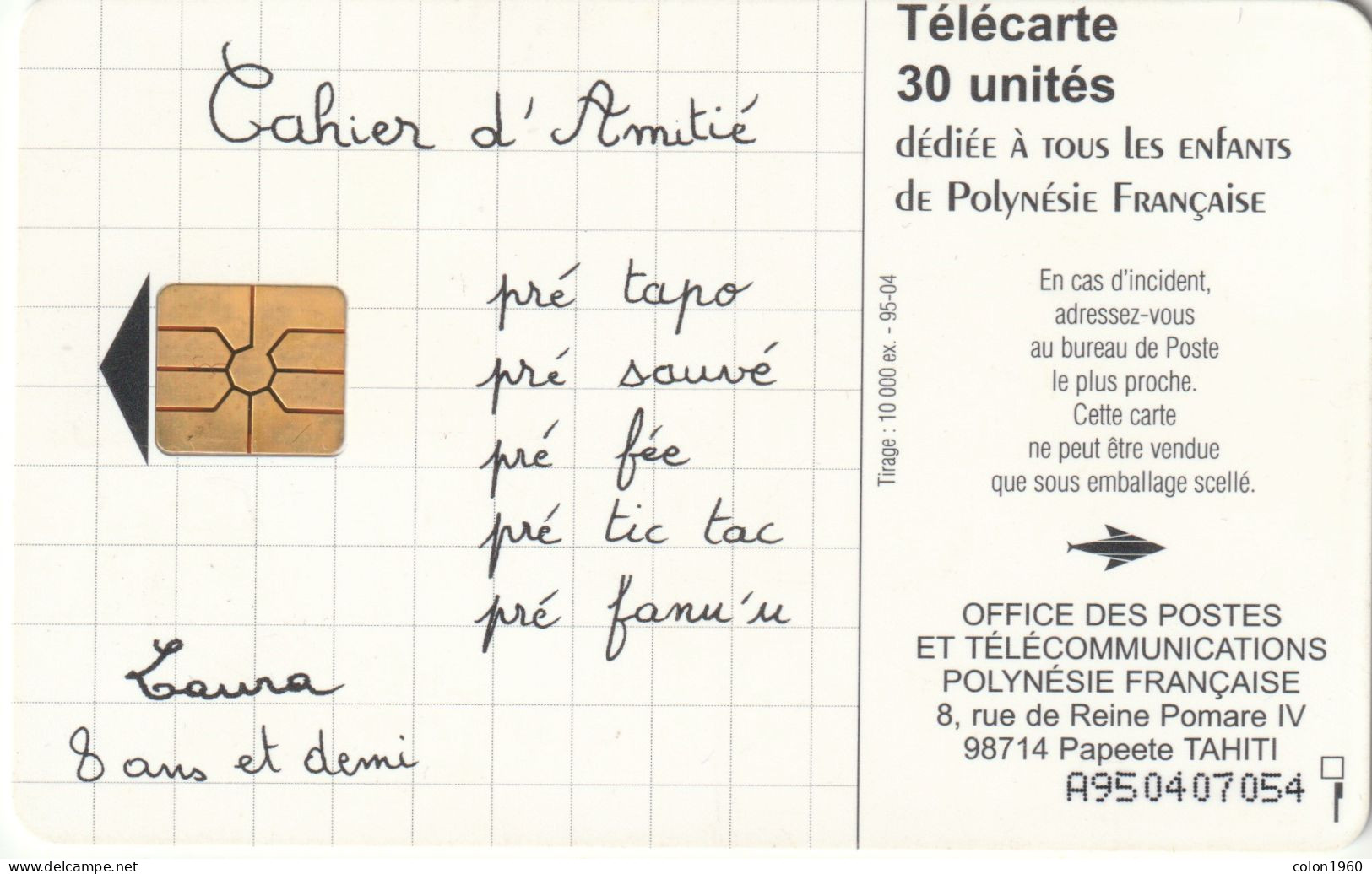 POLINESIA FRANCESA. FP033. Cahier D'Amitié. 1995-04. 10000 Ex. (021) - Polynésie Française