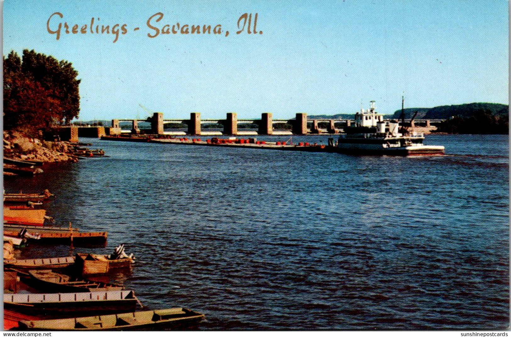 Greetings From Savanna Illinois Showing U S Government Dam On The Mississippi River - Souvenir De...