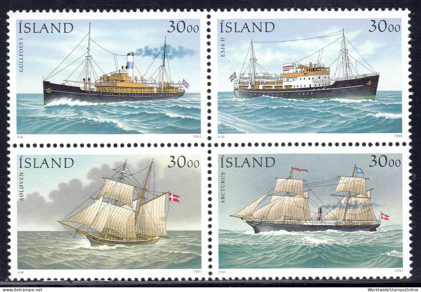 ICELAND — SCOTT 745 — 1991 SHIPS SE-TENANT SET — MNH — SCV $20 - Cartas & Documentos