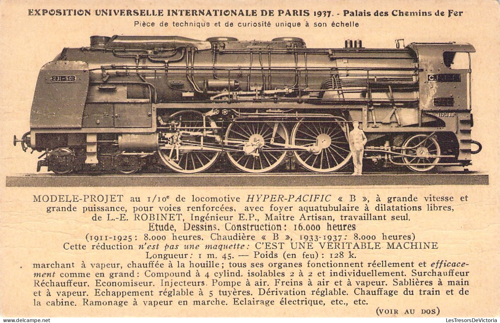 FRANCE - 75 - PARIS - Exposition De 1937 - Palais Des Chemins De Fer - Locomotive Hyper PACIFIC - Carte Postale Ancienne - Expositions