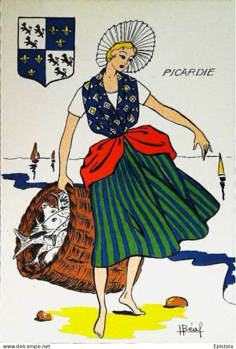 ►Picardie  -  Cartes Folkloriques De France - Illustrateur Béaf - Picardie