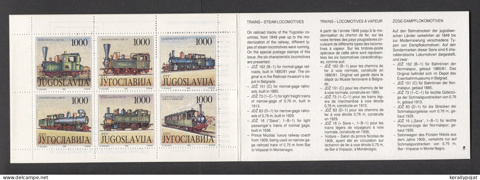 Yugoslavia - 1992 Steam Locomotives Booklet MNH__(FIL-89) - Cuadernillos