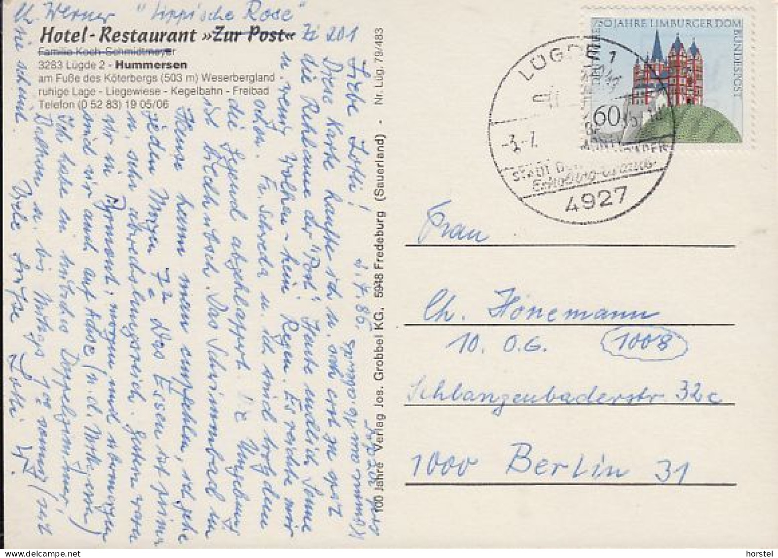 D-32676 Lügde - Hummersen - Hotel Und Pension "Zur Post" - Nice Stamp - Luedge