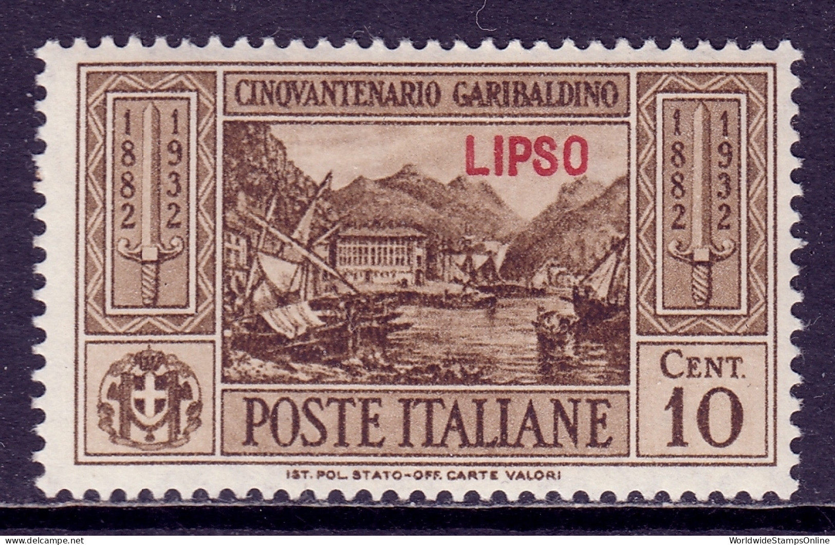 Italy (Lisso) - Scott #17 - MH - Light Hinge Crease - SCV $18 - Ägäis (Lipso)