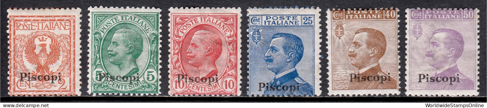 Italy (Piscopi) - Scott #1//8 - Short Set - MH - Gum Wrinkling - SCV $18 - Aegean (Piscopi)