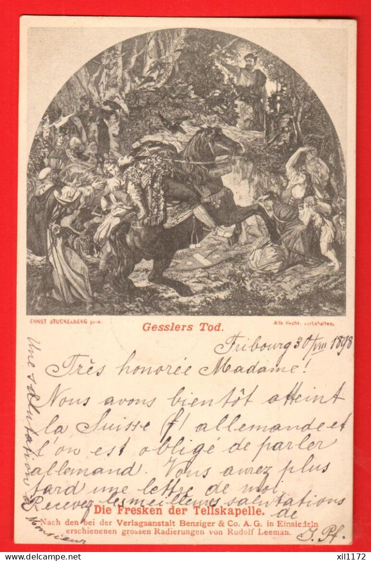 NOGU-21  Gessler's Tod.  Schillers Wilhelm Tell.  Pionier  Die Fresken Der Tellskapelle. Gelaufem18998  Benziger  Verlag - Elm