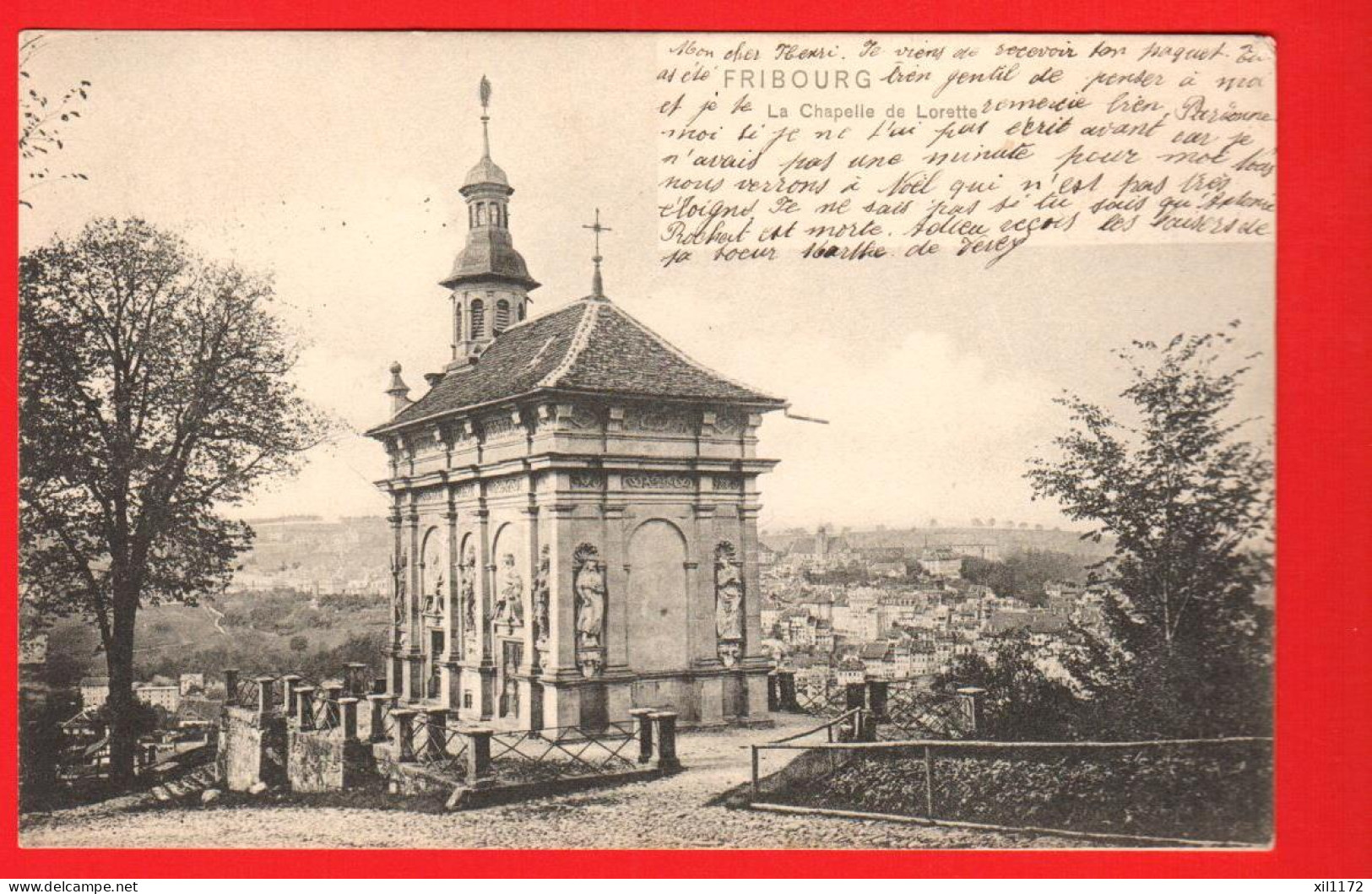 NOGU-25  Fribourg  La Chapelle De Lorette  Dos Simpèle, Circulé 1904 - Chapelle