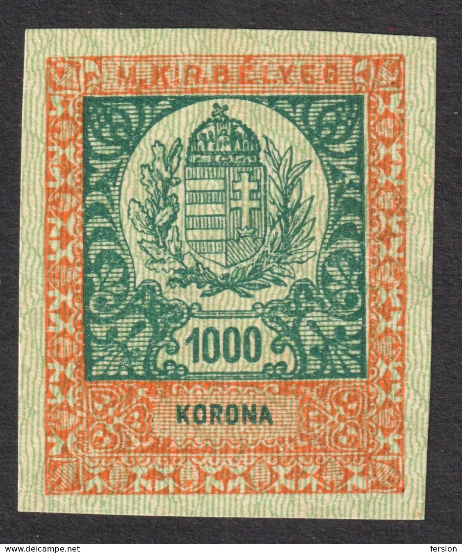 Hungary 1923 - PASSPORT Revenue Tax Stamp CUT - 1000 K Inflation - Revenue Stamps