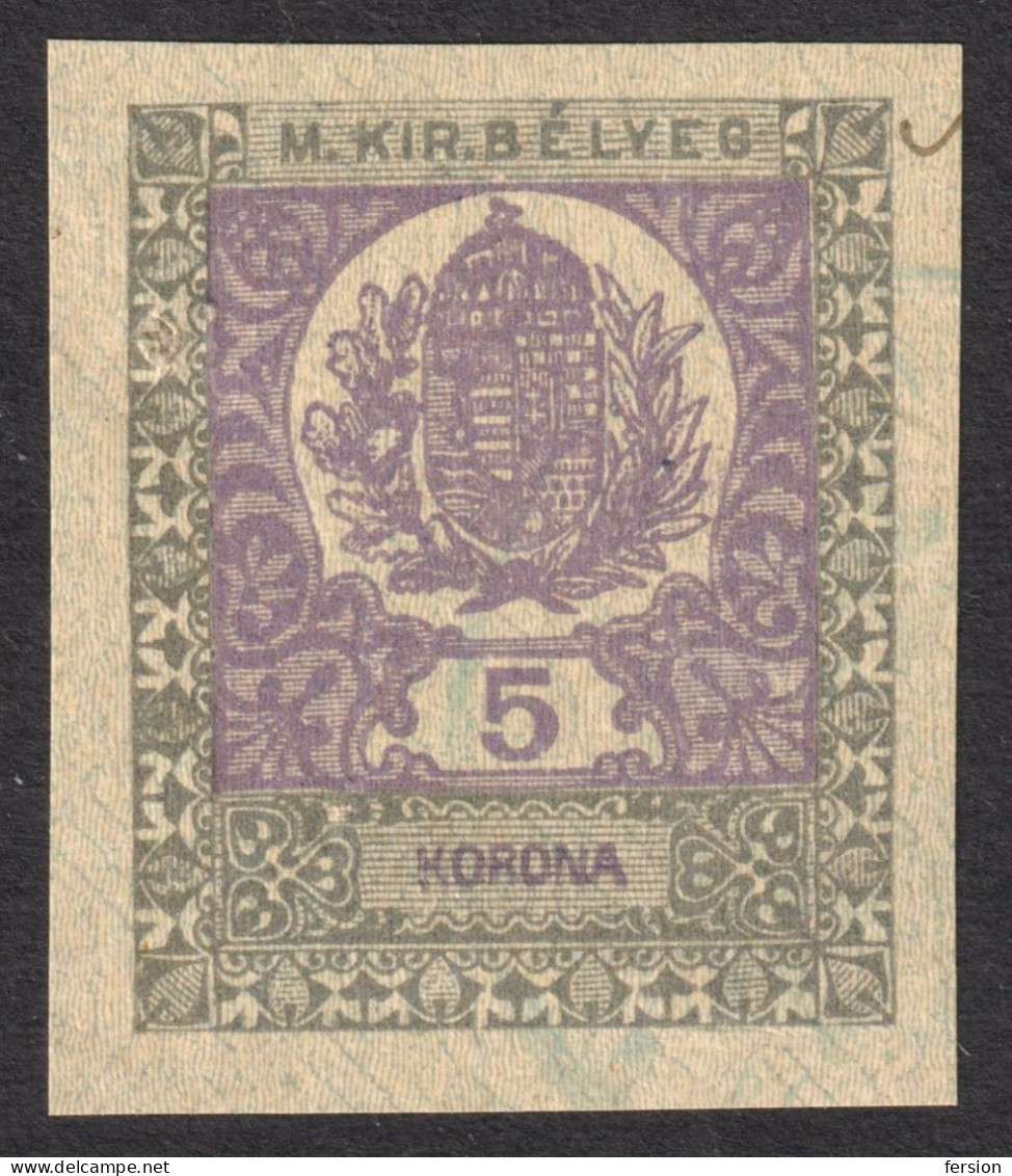 Hungary Croatia Slovakia Romania Serbia 1921 - PASSPORT Revenue Tax Stamp CUT - 5 K - Steuermarken