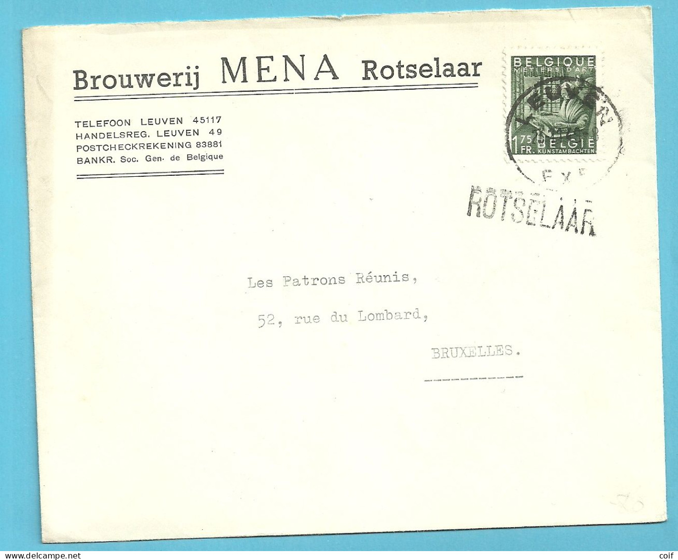 768 Op Brief BROUWERIJ MENA (Brasserie) Met Naamstempel (griffe D'origine) ROTSELAAR - 1948 Esportazione