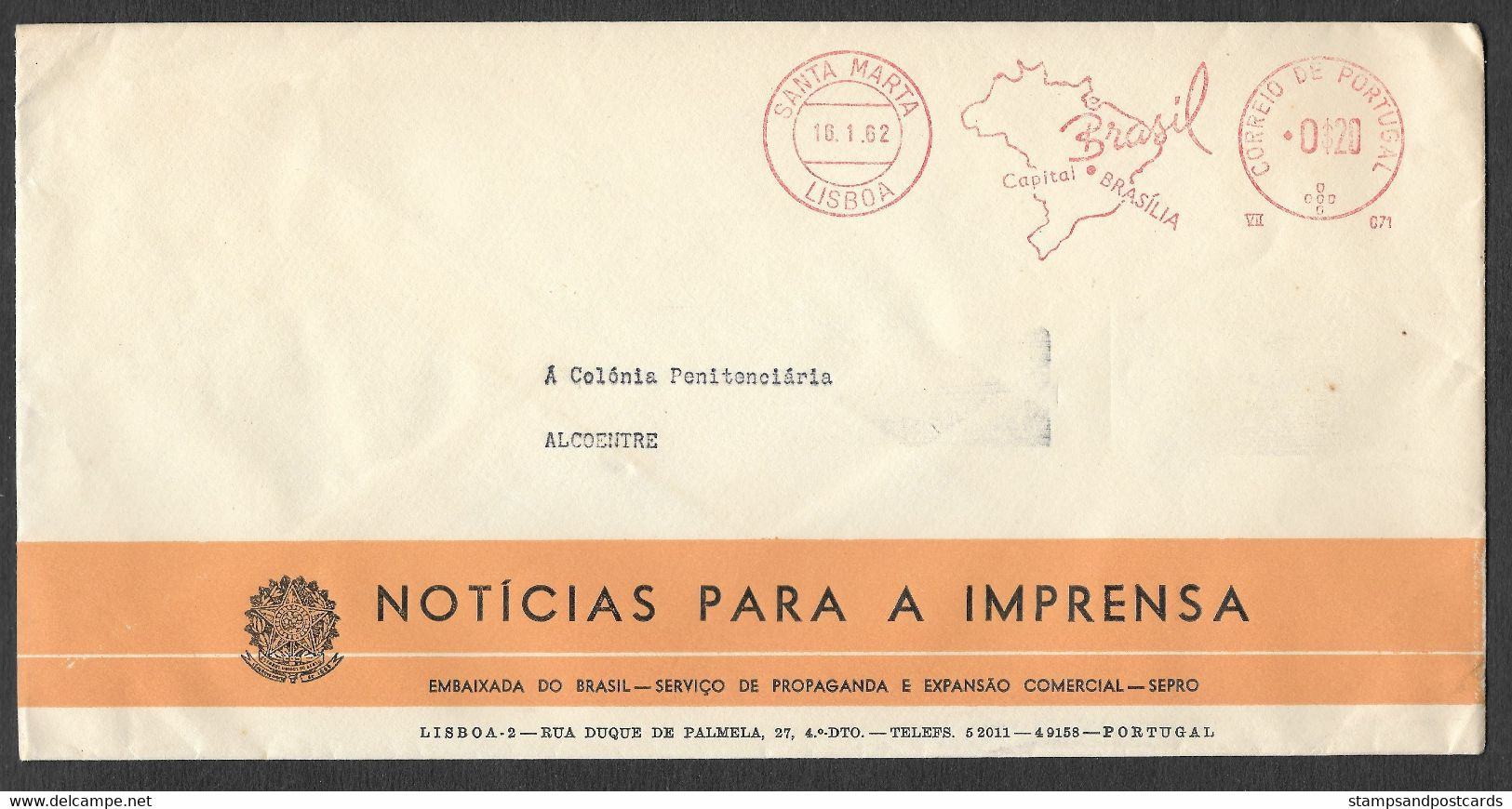 Portugal EMA Cachet Rouge Ambassade Du Brèsil Brasil Capital Brasília 1962 Brazil Embassy Meter Franking - Frankeermachines (EMA)