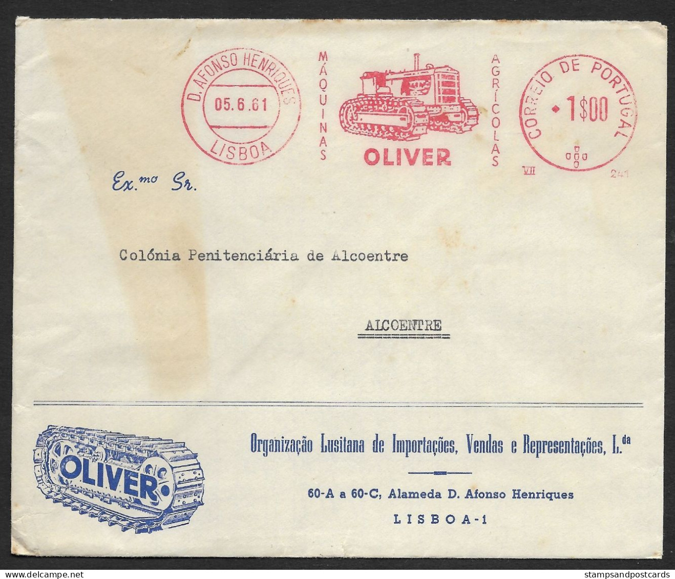 Portugal EMA Cachet Rouge Tracteurs Oliver Machines Agricoles Agriculture 1961 Tractors Franking Meter - Agriculture