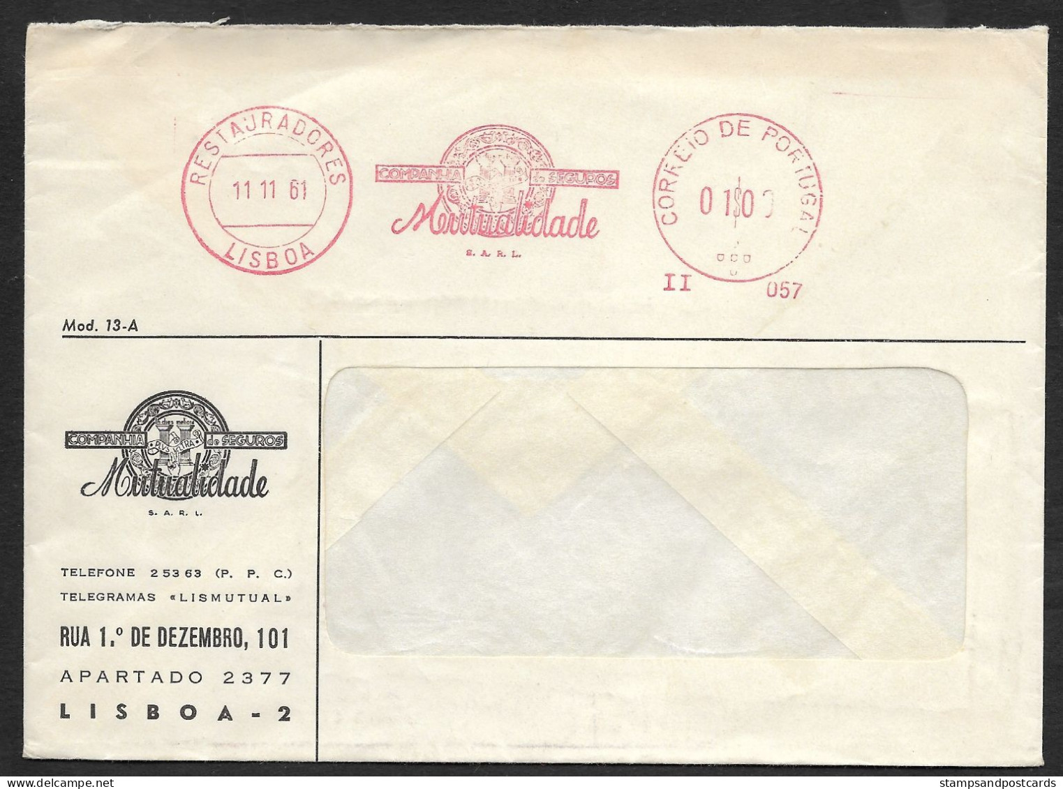 Portugal Assurance Mutualidade Logo Plus Ultra  EMA Cachet Rouge 1961 Insurance Company Franking Meter - Maschinenstempel (EMA)