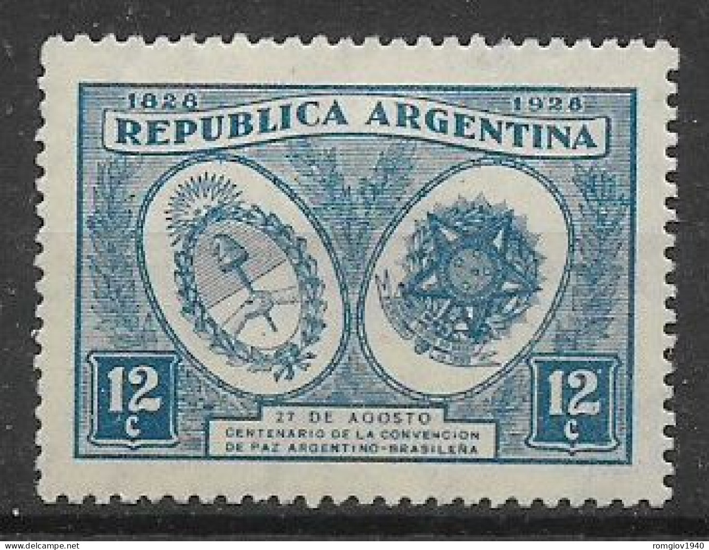 ARGENTINA  1928  CENTENARIO DELLA PACE ARGENTINA-BRASILE YVERT. 322 MLH VF - Unused Stamps