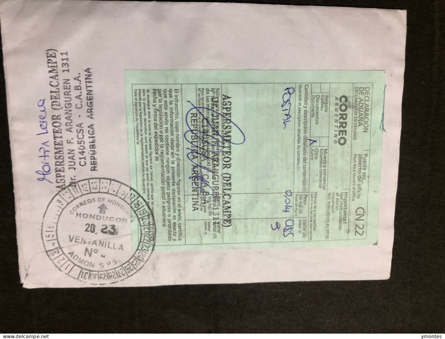 Cover Sent From Argentina On January 2022 And Received In Honduras On March 2023 - Briefe U. Dokumente
