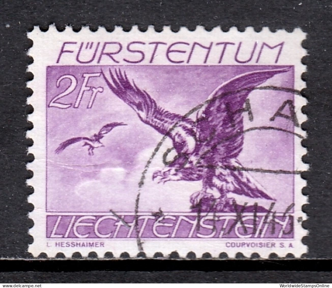 Liechtenstein - Scott #C22 - Used - Horizontal Crease, Pencil/rev. - SCV $17 - Aéreo