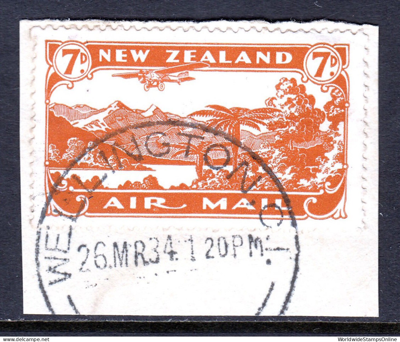 NEW ZEALAND — SCOTT C3 (SG 550) — 1931 7d AIRMAIL — USED ON PIECE — SCV $27.50 - Luchtpost