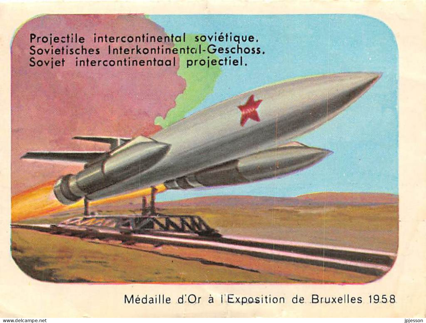 IMAGE - AVIATION, MILITARIA - PROJECTILE INTERCONTINENTAL SOVIETIQUE - MEDAILLE D'OR EXPOSITION BRUXELLES 1958 - Vliegtuigen