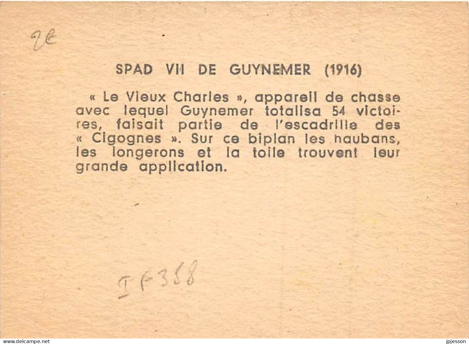 IMAGE - AVIATION - SPAD VII DE GUYNEMER (1916) - MILITARIA, GUERRE 14-18 - Vliegtuigen