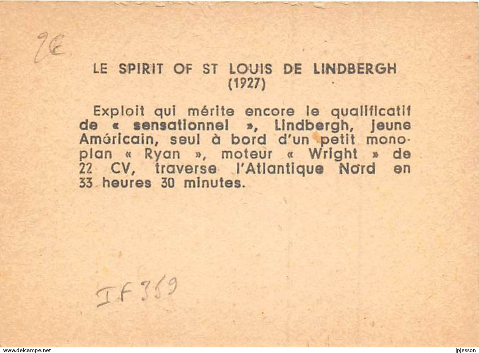 IMAGE - AVIATION - LE SPIRIT OF SAINT LOUIS DE LINDBERGH (1927) - Vliegtuigen