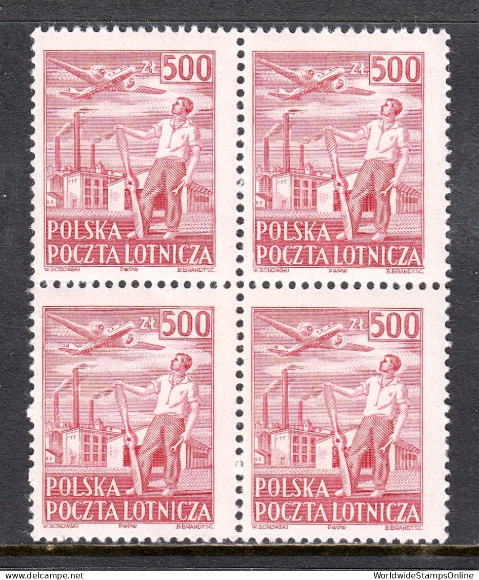 Poland - Scott #C27 - Blk/4 - MLH - DG, Crease On 2 Left Stamps - SCV $15 - Unused Stamps