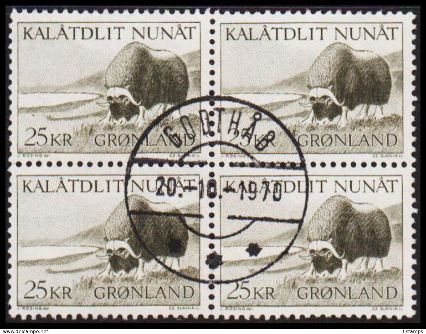 1969. GRØNLAND. Musk Ox. 25 Kr. 4-Block. NICE CANCELLED. GODTHÅB 20-10-1970. (Michel 74) - JF530339 - Usados