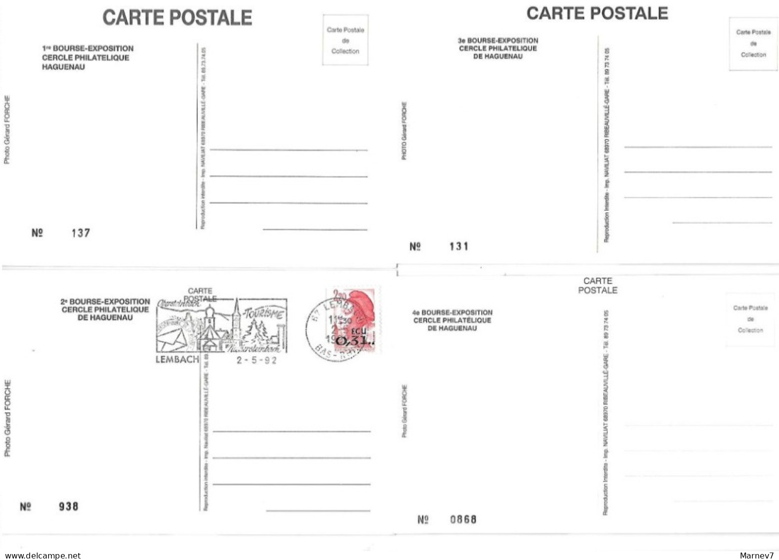 Exposition - Bourse Timbres Cartes - HAGUENAU - Bas Rhin -1990 1991 1992 1993 - Vues De La Ville - 4 Cartes - Manifestations