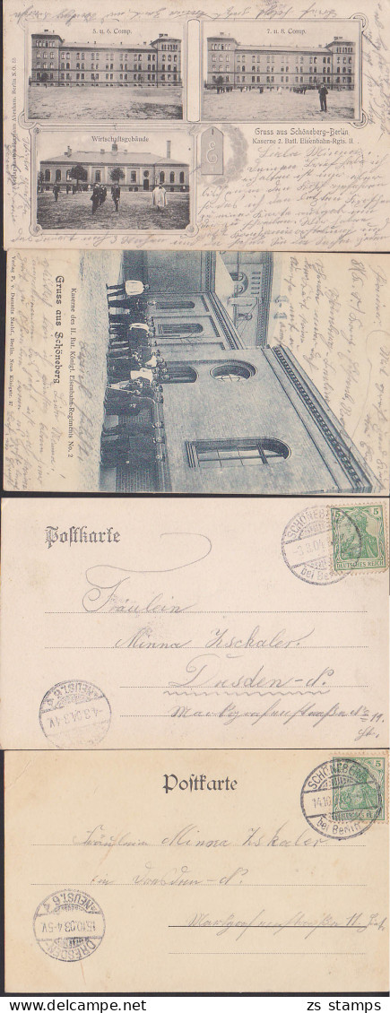 Schöneberg Zwei Karten Von 1903 Bzw. 1904 Mit Kaserne II. Eisenbahnregiment, Wirtschaftsgebäude, "E" Mi Eichenlaub - Schöneberg