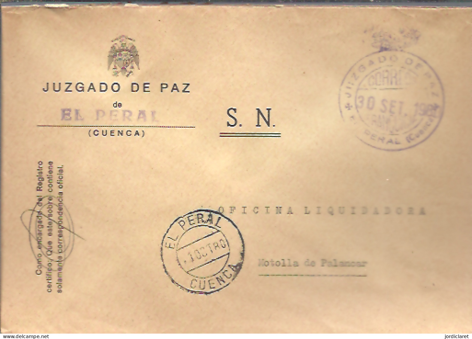 MARCA JUZGADO DE  PAZ  1980  EL PERAL  CUENCA - Franchise Postale