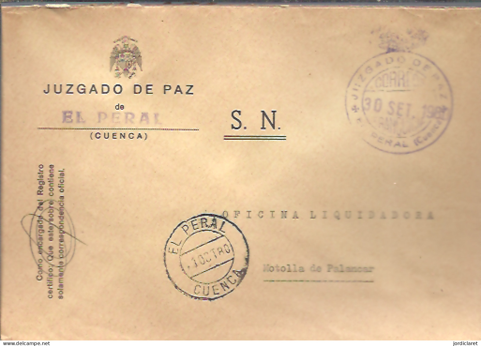 MARCA JUZGADO DE  PAZ  1980  EL PERAL  CUENCA - Franquicia Postal