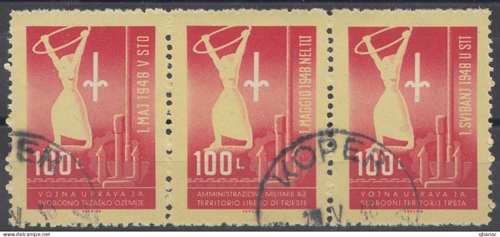 Italy Yugoslavia Trieste Zone B, 1948 Mi#1 I-III, Sassone#1-3 Strip, Used - Usados