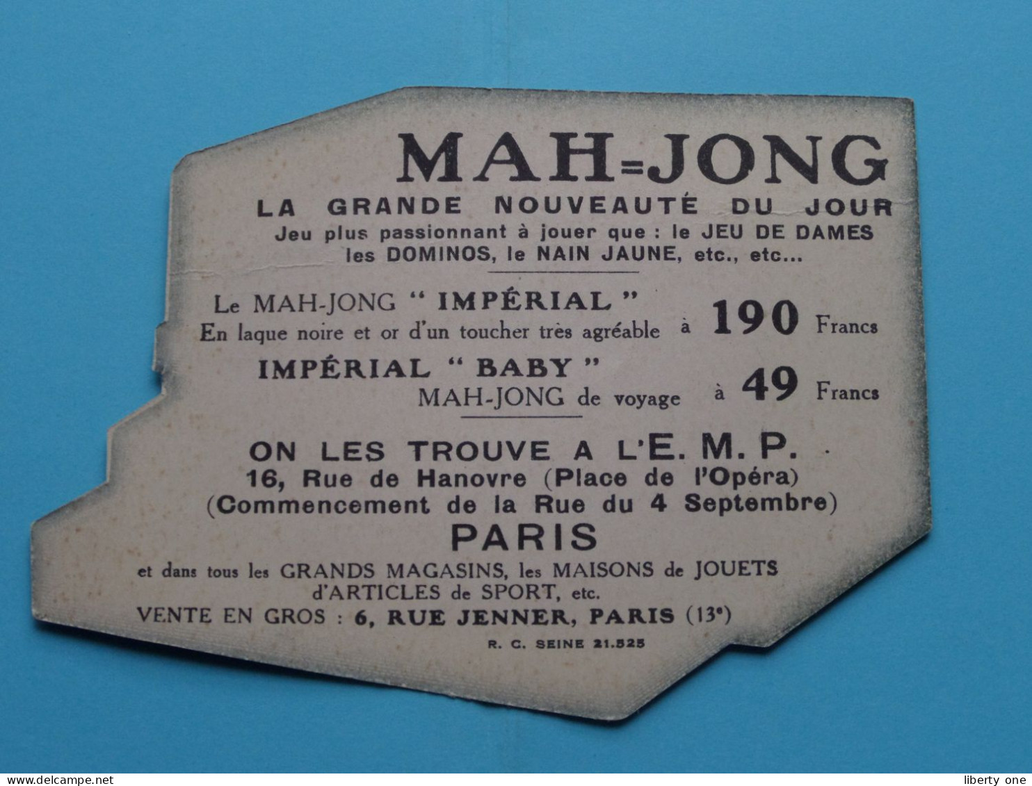 MAH-JONG ( Impérial & Baby ) La Grande Nouveauté Du Jour ( Jeu ) L'E.M.P. à PARIS France ( Voir / See Scans ) ! - Werbung