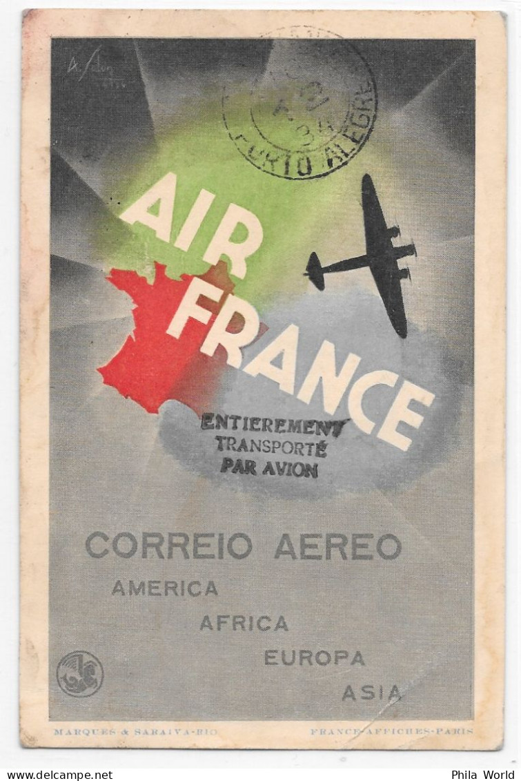 AIR FRANCE BRESIL BRAZIL Brasil CPNA 14 Carte Postale Nouvel An Voeux 1934  ENTIEREMENT TRANSPORTE PAR AVION - Brieven En Documenten