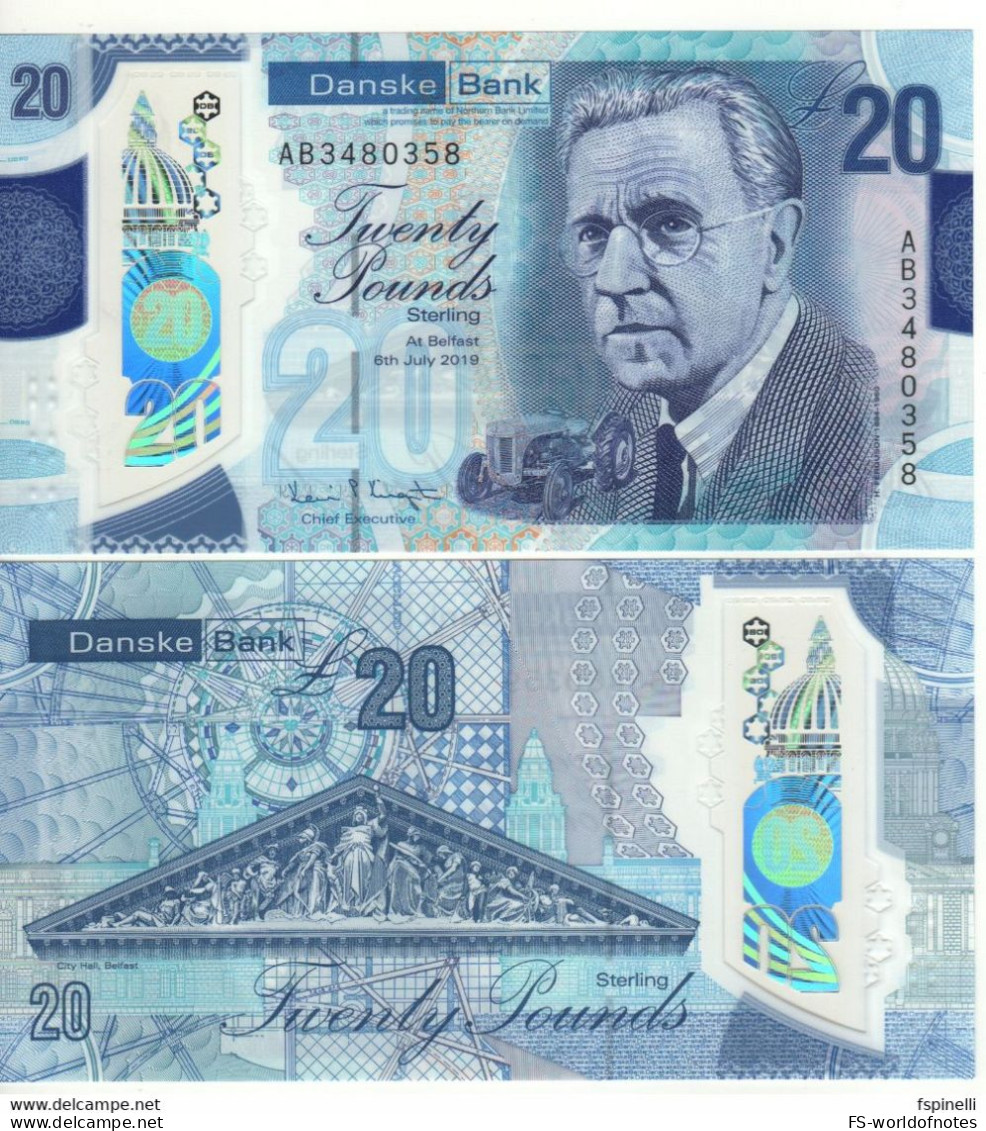 Northern IRELAND  £20  Pounds  DANSKE Bank "Polimer"  Dated 2020 (Henry Ferguson, Tractor + City Hall Belfast At Back) - 20 Pounds