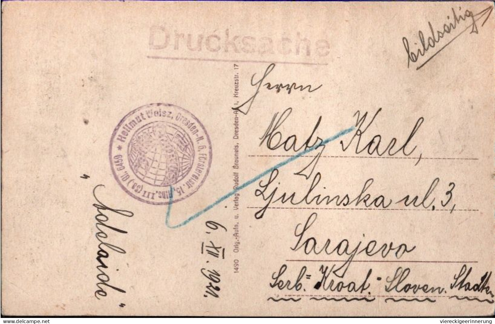 ! 1921 Ansichtskarte Aus Dresden, Tauschverein Globus Hellmut Weisz Nr. 6459, Gelaufen Nach Sarajevo - Dresden