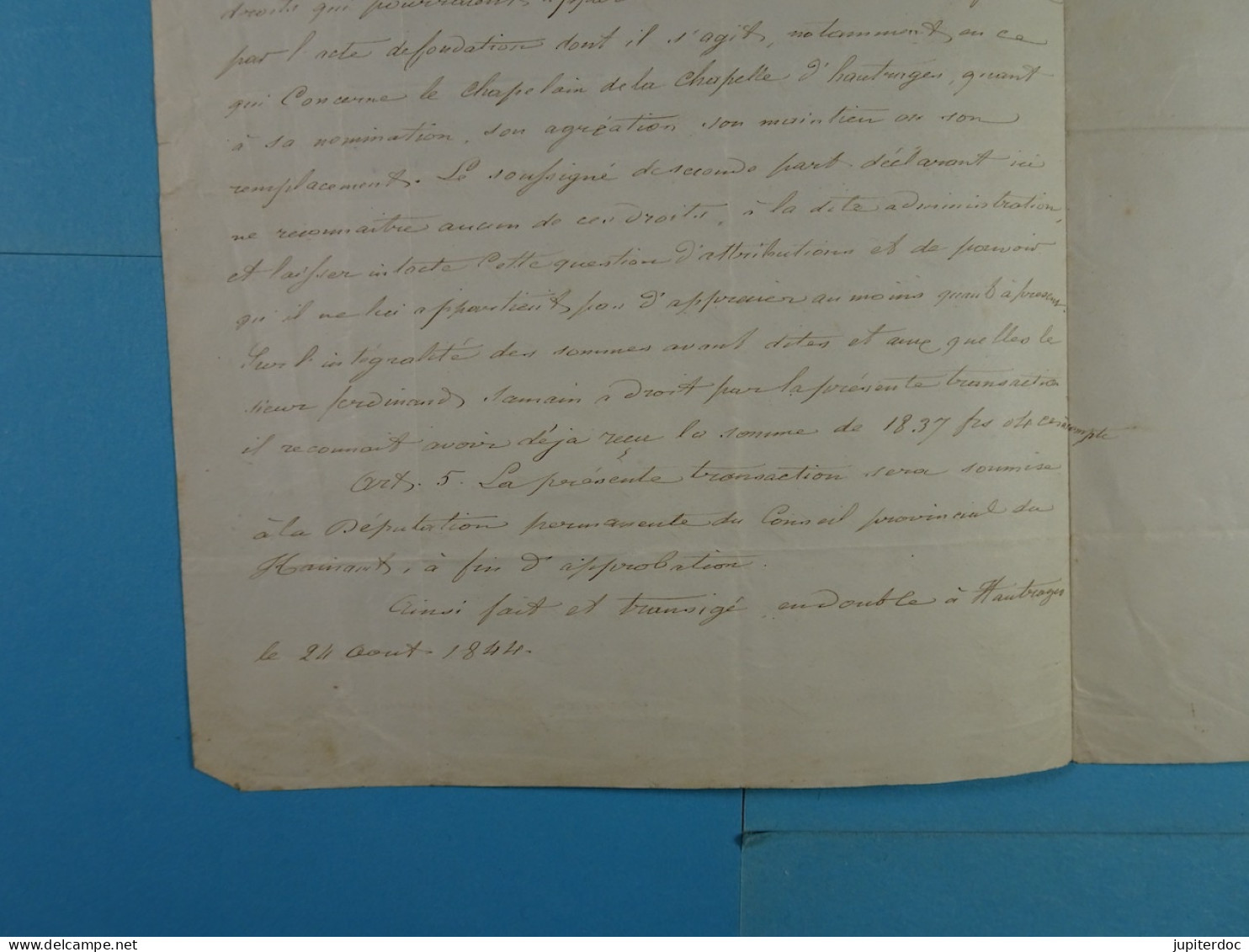 1844 Lettre à Mr Frison... Bureau De Bienfaisance D'Hautrage (St-Ghislain) - Cheques & Traveler's Cheques