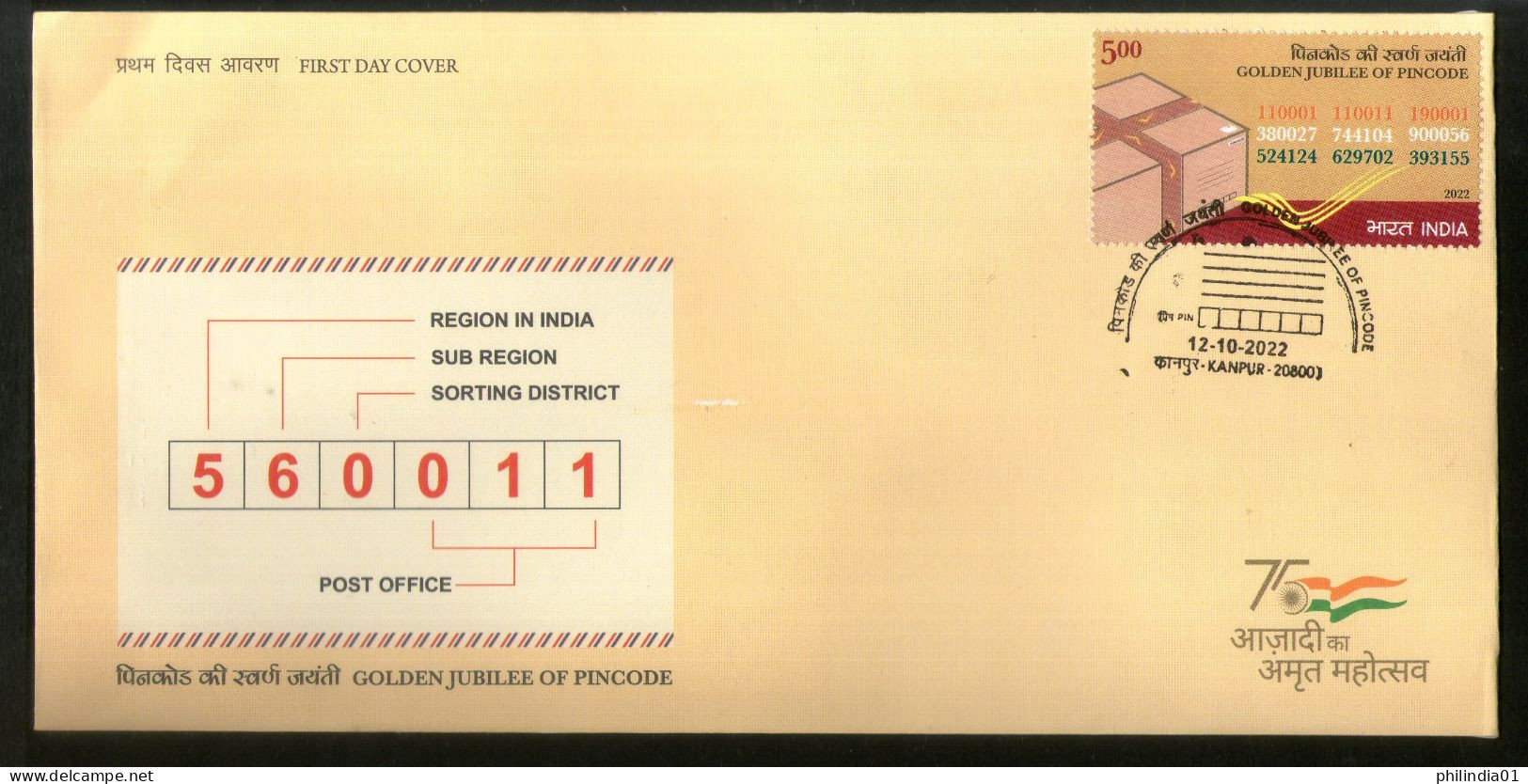 India 2022 Golden Jubilee Of Pincode 1v FDC - Code Postal