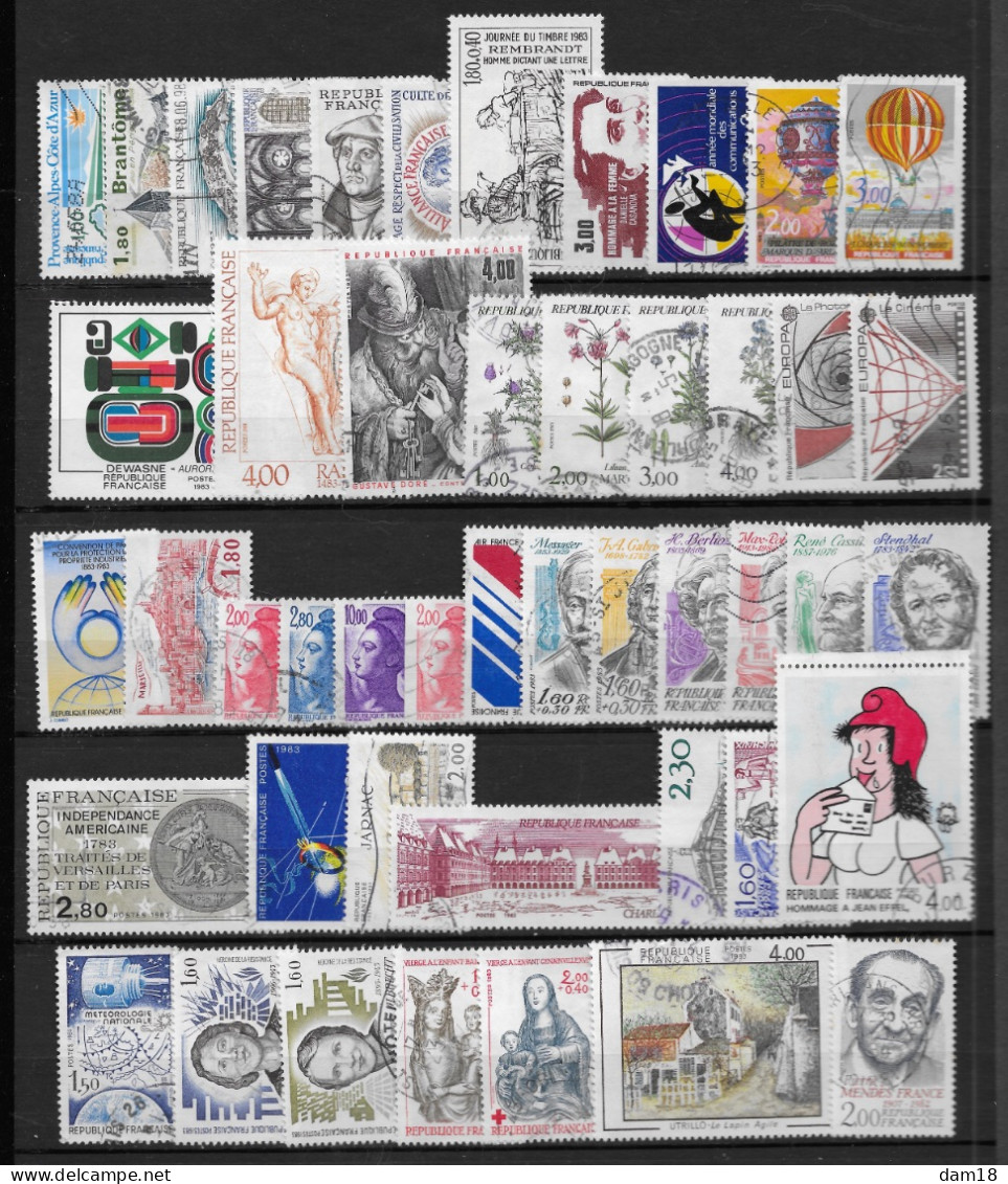 FRANCE ANNEE 1983 COMPLETE 47 TIMBRES OBLITERES - 1980-1989