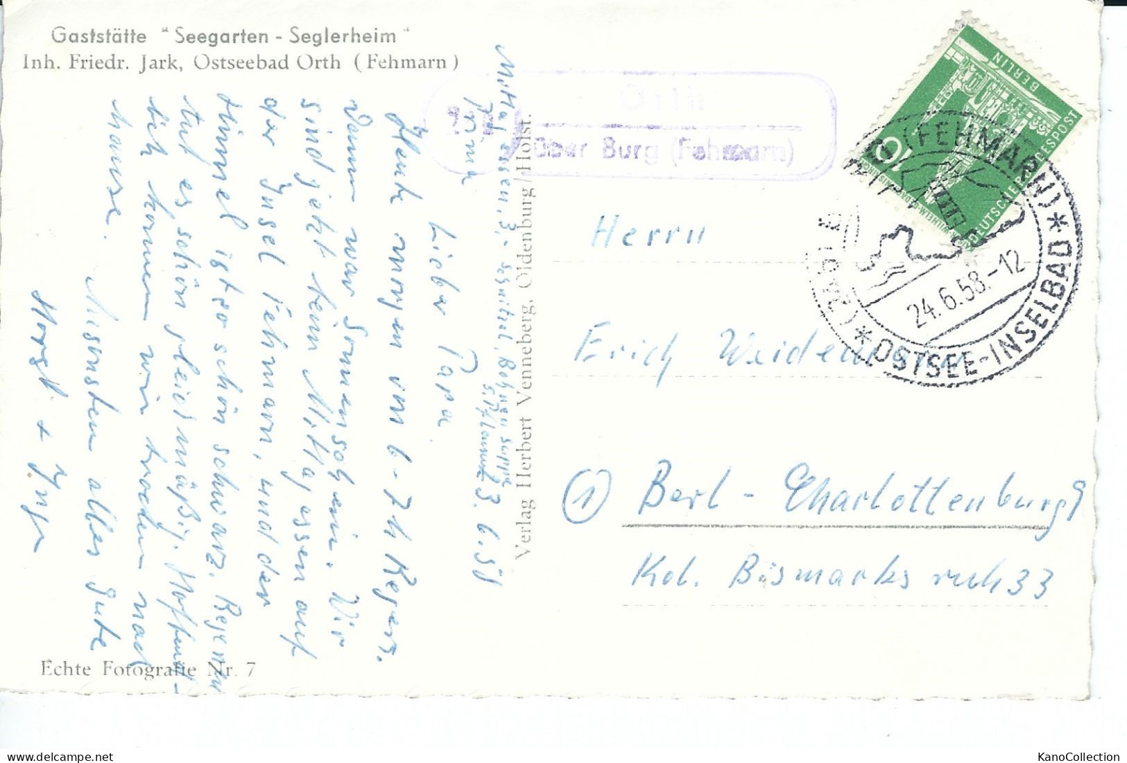 Insel Fehmarn, Ostseebad Orth, Feriengrüße Von Schreibfaulen Leuten, Gelaufen 1958 - Fehmarn