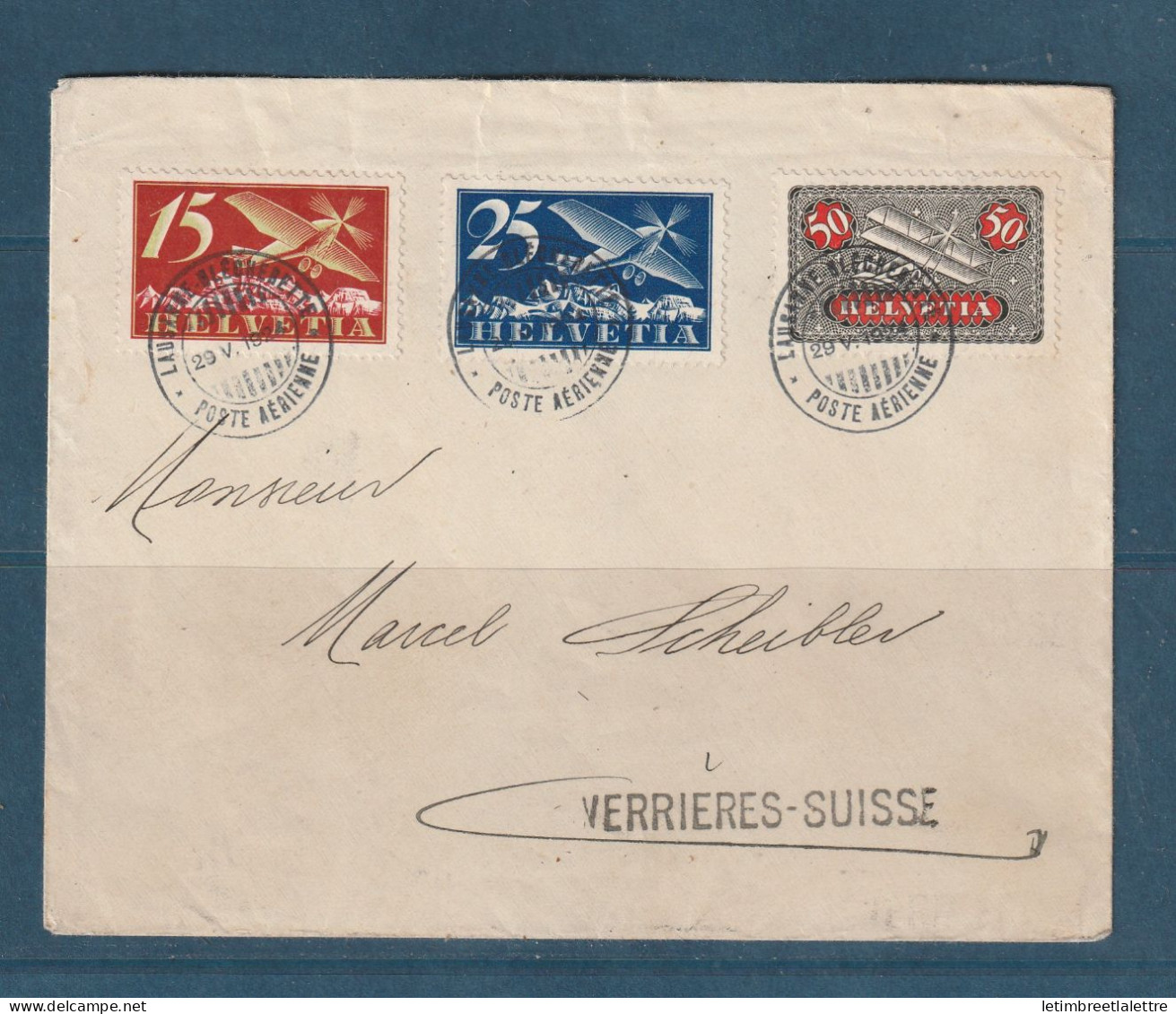 Suisse - Premier Vol Lausanne Zurich Pour Verrière Le 29 Mai 1924 - Storia Postale