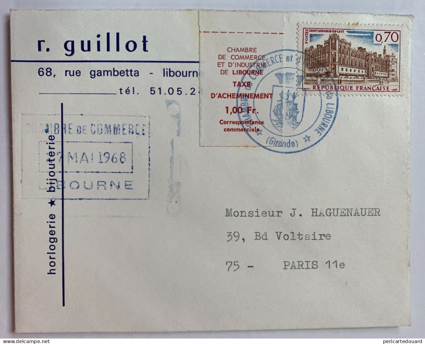 1501 St Germain En Laye Et Vignette 1,00F De Libourne Sur Pli De Grève 1968 - Documenten
