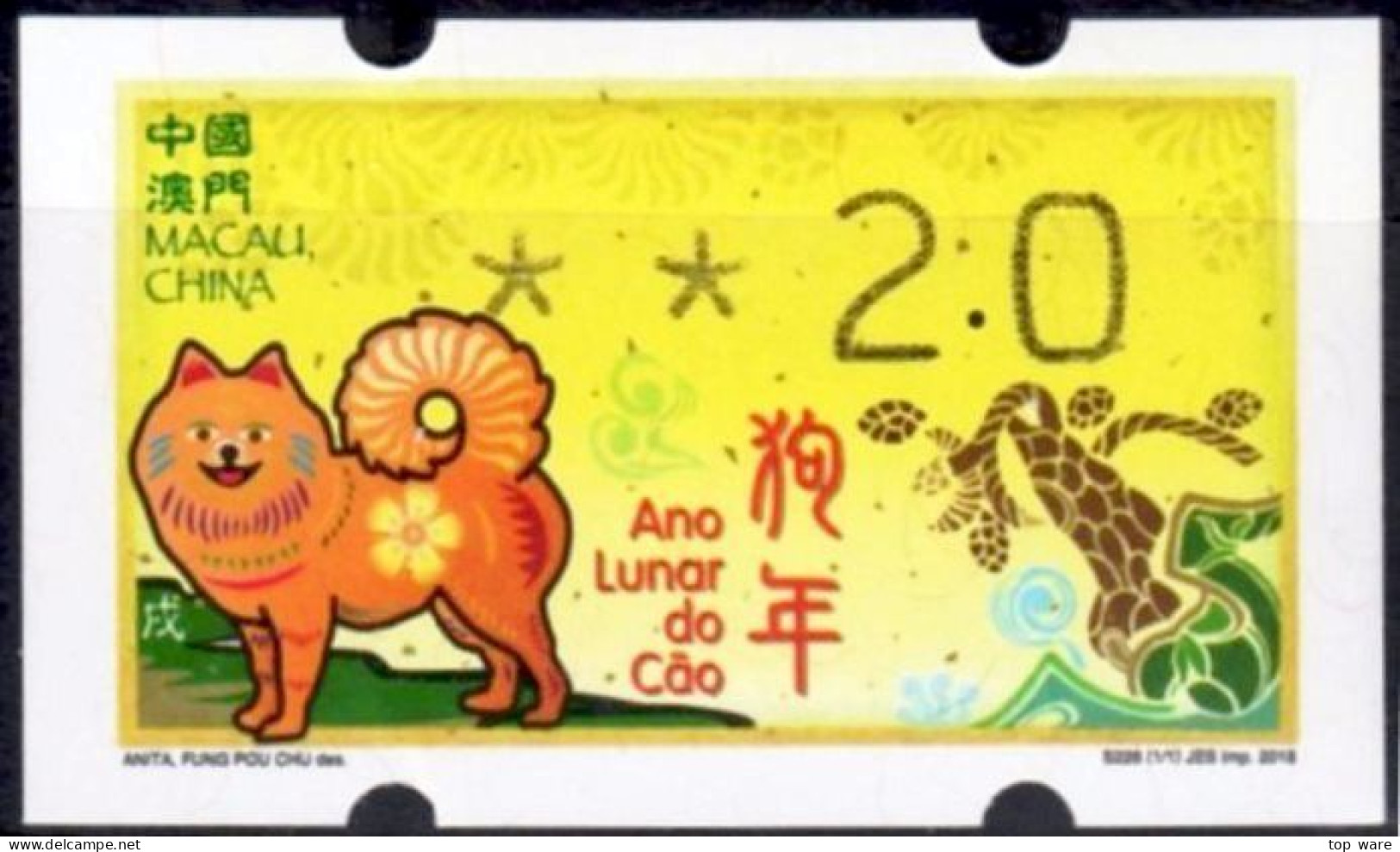 2018 China Macau ATM Stamps Hund Dog / MNH / Klussendorf Automatenmarken Etiquetas Automatici Distributeur - Distributeurs