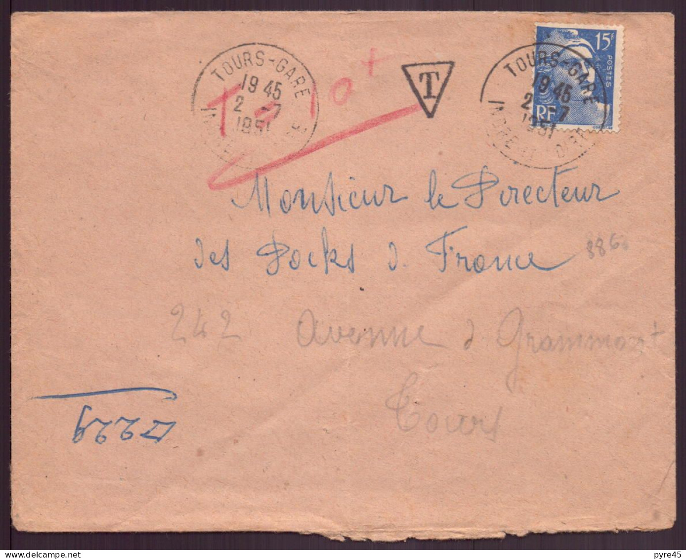 France, Enveloppe Taxée Du 2 Juillet 1951 De Tours Pour Tours - Other & Unclassified